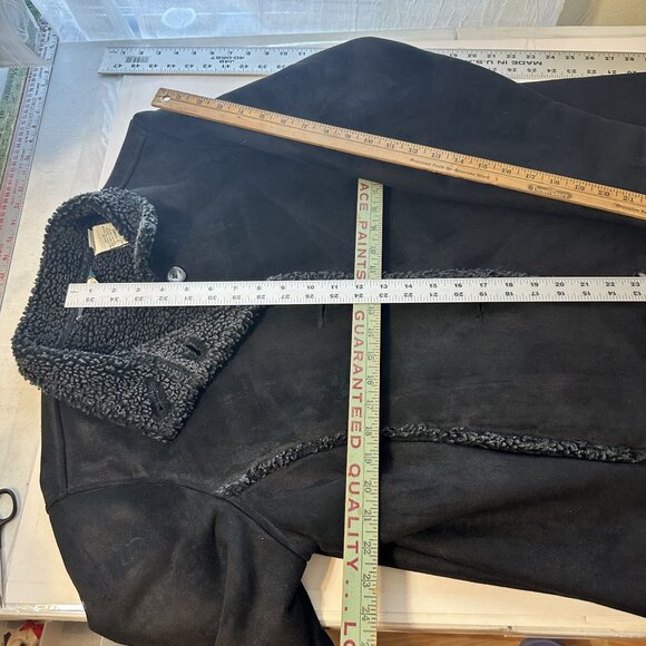 L.L. Bean Vtg Womens Black Lined Coat Jacket Faux Suede Large Petite Button Up - Picture 5 of 10